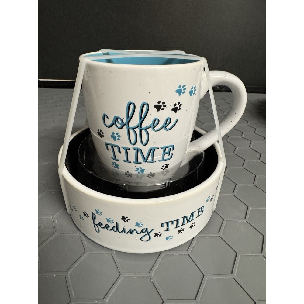 Coffee Time And Feeding Time Matching Coffee Cup And Pet Dish Set